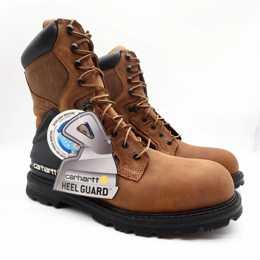 Carhartt Work Boots Mens 12 W Brown Leather Waterproof 8